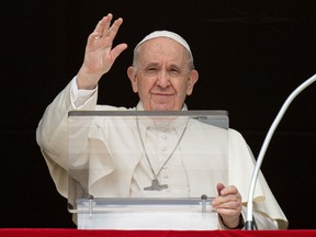 Pope Francis leads the Angelus prayer from the window of the Apostolic Palace at the Vatican, March 27, 2022.