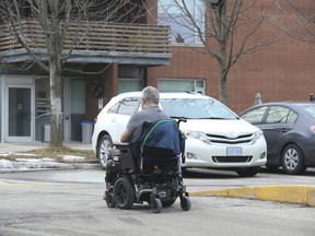 A resident is pictured outside Lakeside Long-Term Care Centre in Parkdale, on Dunn Ave. in this  March 14, 2022 file photo.