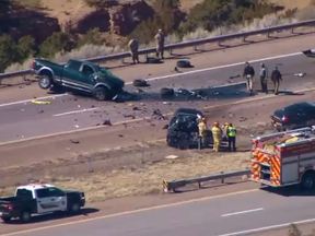 A crash involved two Santa Fe patrol units, the fleeing vehicle, and an uninvolved vehicle.