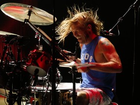 Drummer Taylor Hawkins of Foo Fighters playing during their first of two nights at the Molson Amphitheatre in Toronto on Wednesday July 8, 2015.