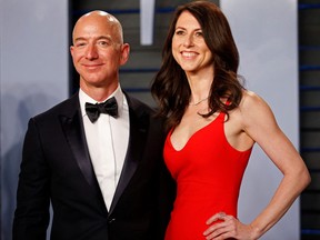 Amazon CEO Jeff Bezos and his then wife MacKenzie attend the 2018 Vanity Fair Oscar Party in Beverly Hills, Calif., March 4, 2018.
