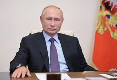 Russia's President Vladimir Putin attends the launching ceremony of the new Euro+ combined oil refining unit at the Gazprom Neft Moscow Refinery, via video link at the Novo-Ogaryovo state residence outside Moscow, Russia July 23, 2020.