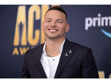 Kane Brown arrives for the 57th Academy of Country Music awards at the Allegiant stadium in Las Vegas, Nevada on March 7, 2022.