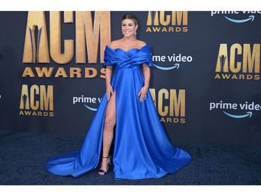 Canadian singer Tenille Arts arrives for the 57th Academy of Country Music awards at the Allegiant stadium in Las Vegas, Nevada on March 7, 2022.