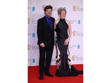 Andy Serkis and Lorraine Ashbourne arrive at the 75th British Academy of Film and Television Awards (BAFTA) at the Royal Albert Hall in London, March 13, 2022.