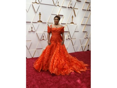 Aunjanue Ellis poses on the red carpet during the Oscars arrivals at the 94th Academy Awards in Hollywood, Los Angeles, Calif., March 27, 2022.