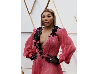 Professional tennis player Serena Williams poses on the red carpet during the Oscars arrivals at the 94th Academy Awards in Hollywood, Los Angeles, Calif., March 27, 2022.