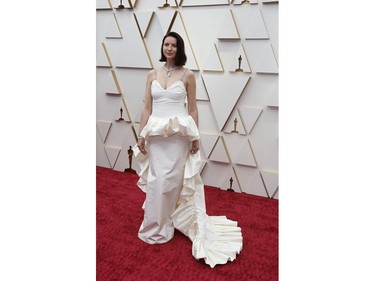 Caitriona Balfe poses on the red carpet during the Oscars arrivals at the 94th Academy Awards in Hollywood, Los Angeles, Calif., March 27, 2022.