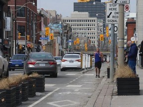 While there were no cyclsts, a jogger used a bilke lane on Yonge St., about two kilometres north of Bloor St., just south of Macpherson Ave., on March 18, 2022.
