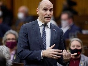 Canada's Minister of Health Jean-Yves Duclos speaks during Question Period in the House of Commons on Parliament Hill in Ottawa, Ontario, Canada March 3, 2022.