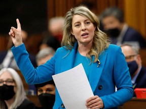 Canada's Minister of Foreign Affairs Melanie Joly speaks during Question Period in the House of Commons on Parliament Hill in Ottawa, Ontario, Canada, March 22, 2022.