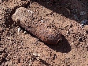 A Cobb County Police Department bomb squad was called to Kennesaw Mountain National Battlefield in Georgia, where a 157-year-old Union parrott shell from the Civil War was found. MUST CREDIT: Cobb County Police Department.