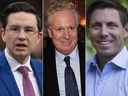 Pierre Poilievre, left, Jean Charest, center, and Patrick Brown are among several candidates for the leadership of the federal Conservative Party.