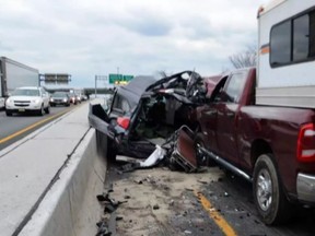 A human corpse fell from a vehicle following a multi-car crash in New Jersey.