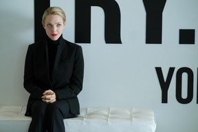 Amanda Seyfried as Elizabeth Holmes in The Dropout.