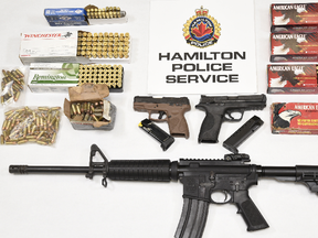 Weapons and ammo seized by Hamilton Police in Project Suppression. HAMILTON POLICE