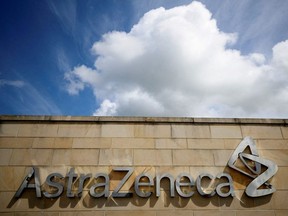 A company logo is seen at the AstraZeneca site in Macclesfield, Britain, May 11, 2021.