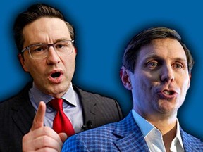 Conservative Party leadership candidates Pierre Poilievre (L) and Patrick Brown exchanged barbs on 
Twitter on March 14, 2022.