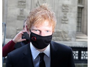 Musician Ed Sheeran arrives at the Rolls Building for a copyright trial over his song 'Shape Of You', in London, Britain, March 7, 2022.