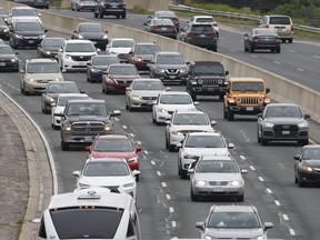 File photo of gridlock on the QEW eastbound on Aug. 1, 2021.