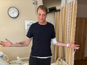 Tony Hawk is pictured in hospital in a photo posted on his Instagram.