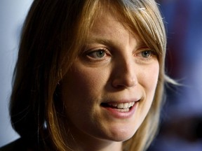 Sarah Polley talks to the media ,after presser to free John Greyson and Tarek Loubani from Cairo prison, during the Toronto International Film Festival in Toronto on Tuesday September 10, 2013.