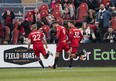 Toronto FC forward Jesús Jiménez (9) celebrates scoring a goal during the first half against New York City FC at BMO Field.