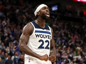 Patrick Beverley of the Minnesota Timberwolves celebrates after a foul call against the Los Angeles Clippers in the fourth quarter during a Play-In Tournament game at Target Center on April 12, 2022 in Minneapolis, Minnesota.
