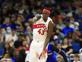 Pascal Siakam #43 of the Toronto Raptors passes during a game against the Orlando Magic at Amway Center on April 01, 2022 in Orlando, Florida.
