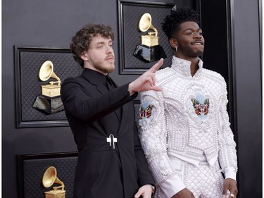 LAS VEGAS, NEVADA - APRIL 03: (L-R) Jack Harlow and Lil Nas X attend the 64th Annual GRAMMY Awards at MGM Grand Garden Arena on April 03, 2022 in Las Vegas, Nevada.