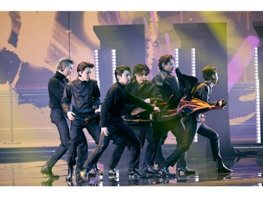 LAS VEGAS, NEVADA - APRIL 03: BTS perform onstage during the 64th Annual GRAMMY Awards at MGM Grand Garden Arena on April 03, 2022 in Las Vegas, Nevada.