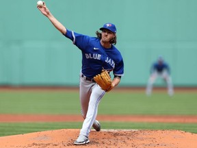 Starting pitcher Kevin Gausman #34 of the Toronto Blue Jays throws against the Boston Red Sox during the second inning at Fenway Park on April 21, 2022 in Boston, Massachusetts.