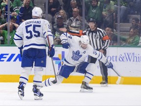 Maple Leafs center Auston Matthews (34) scores a power-play goal against the Dallas Stars on Thursday.