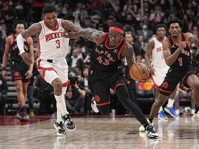 Raptors forward Pascal Siakam (43) steals the ball from Rockets guard Kevin Porter Jr. Siakam has been a force for the Raptors this season.