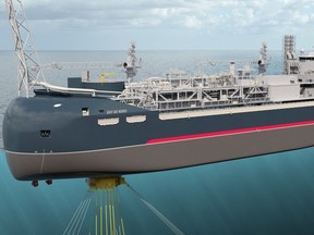 This handout illustration provided by Equinor on March 14, 2022 shows an illustration of the planned Bay du Nord Floating Production Storage and Offloading (FPSO) vessel.