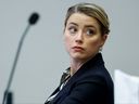 Actor Amber Heard attends a defamation trial against her ex-husband Johnny Depp on April 27, 2022, at the Fairfax County Circuit Court in Fairfax, Virginia.