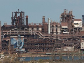 A view shows a plant of Azovstal Iron and Steel Works during Ukraine-Russia conflict in the southern port city of Mariupol, Ukraine April 22, 2022.