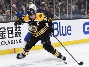 Patrice Bergeron and the Boston Bruins face off against the Leafs Friday night. USA TODAY SPORTS