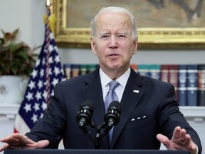 U.S. President Joe Biden during a speech in the Roosevelt Room at the White House in Washington, April 21, 2022.