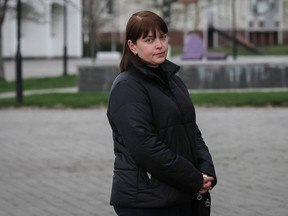 Liudmyla Kozak, Chornobyl Nuclear Power Plant engineer, who was under Russian captivity at the plant during 25 days, poses for a picture in the town of Slavutych, Ukraine April 25, 2022.