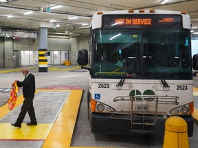 A bus driver disembarks a GO Transit bus at the new Union Station Bus Terminal in Toronto on Tuesday, November 2, 2021.
