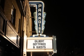 The marquee for comic Gilbert Gottfried’s performance at the Paradise Theatre on Bloor St. W. in Toronto in March 2022. Lucas Espinola photo