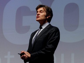 Dr. Mehmet Oz speaks to a crowd at Rexall Place, in Edmonton, June 5, 2014.