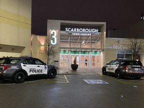 Toronto Police on scene at Scarborough Town Centre after a stabbing on Tuesday, April 26, 2022.