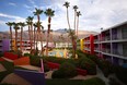 A hotel pool stands empty after sunrise before higher daytime temperatures arrive on July 11, 2021 in Palm Springs, California. (Photo by Mario Tama/Getty Images)