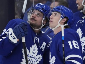 Auston Matthews (left) and Mitch Marner begin their playoffs tomorrow night against Tampa.