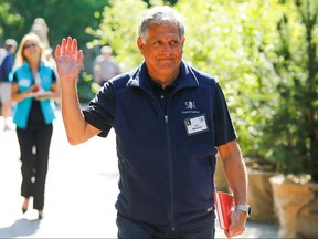 CEO of CBS Corp, Leslie Moonves, waves on the first day of the annual Allen and Co. media conference in Sun Valley, Idaho, July 8, 2015.