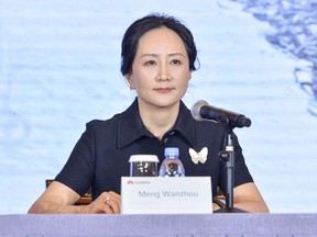 Huawei chief financial officer Meng Wanzhou attends the Huawei 2021 Annual Report Press Conference in Shenzhen, in China's southern Guangdong province on March 28, 2022.