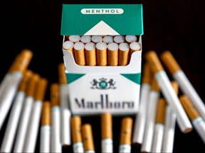 In this photo illustration, menthol cigarettes sit on a table on April 28, 2022 in Los Angeles, Calif.