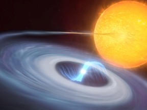 This artist's impression shows a two-star system where stellar explosions called micronovae may occur.